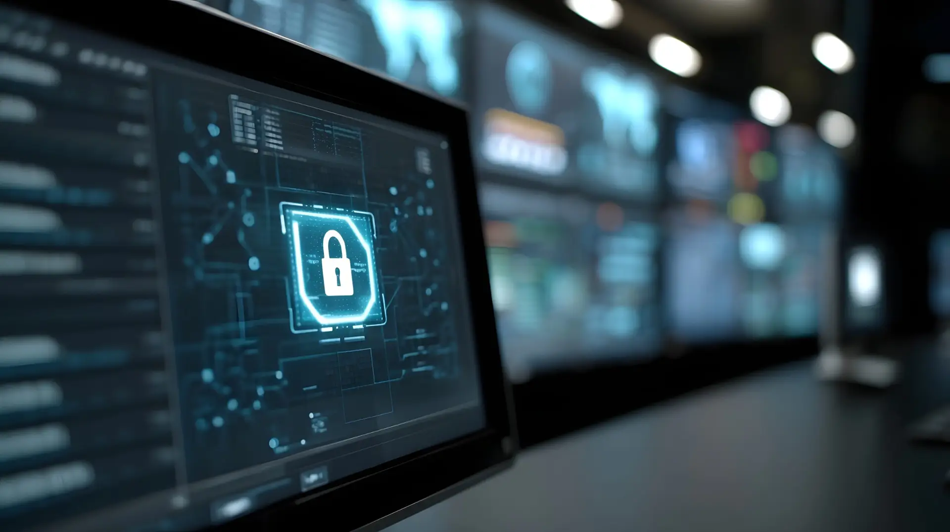 a locker on a screen representing industruial cyber security