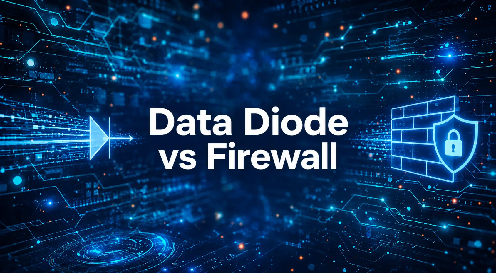 texte en blanc "data diode vs firewall" sur un fond d'image rappelant la cybersécurité